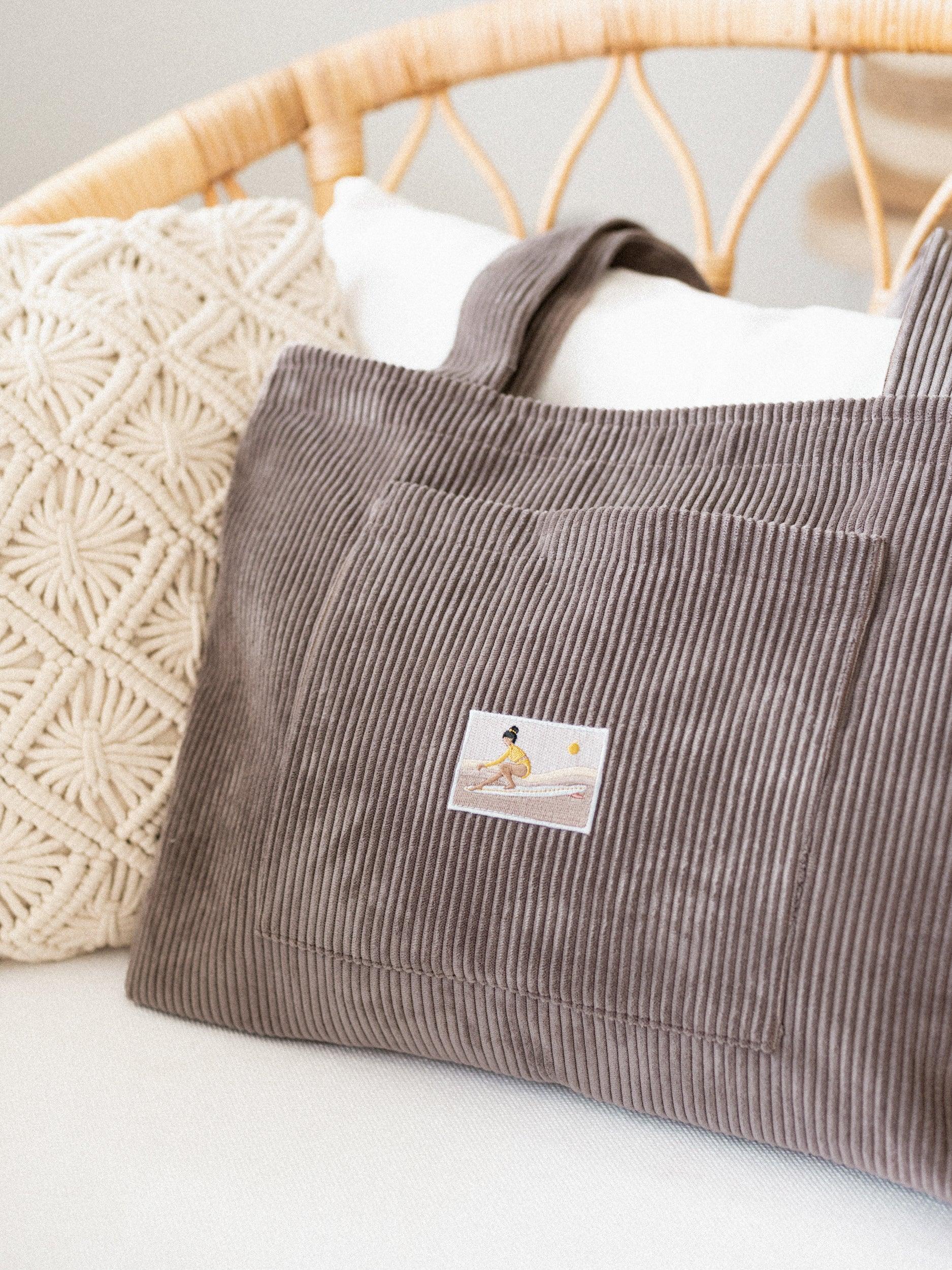 Sac cabas en velours côtelé taupe