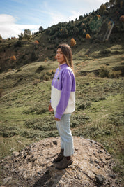 Veste polaire lila, écru et rose