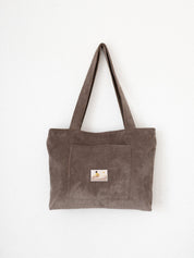 Sac cabas en velours côtelé taupe