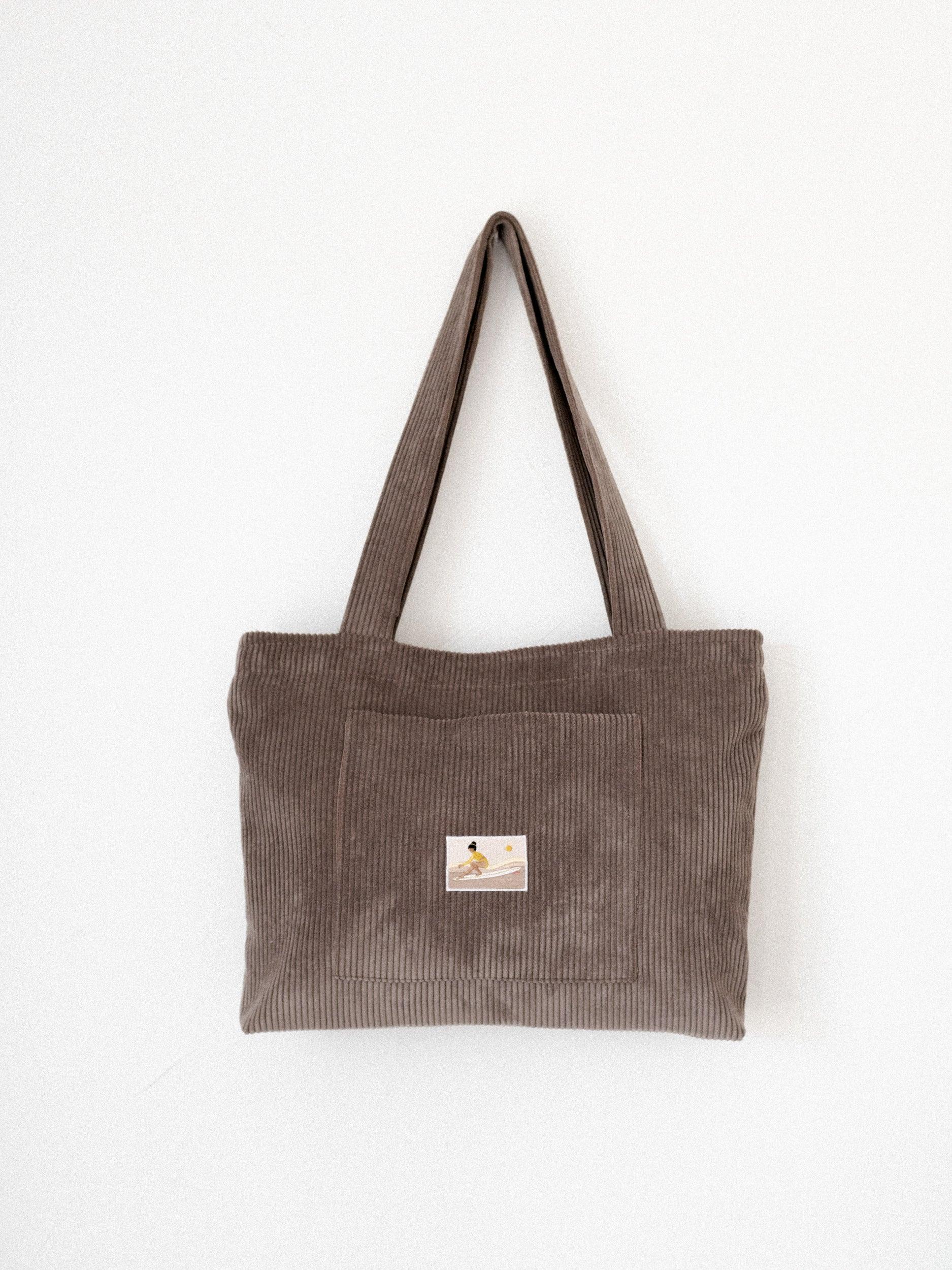 Sac cabas en velours côtelé taupe