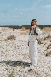 Veste polaire sherpa kaki clair/écru et rose