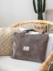 Sac cabas en velours côtelé taupe