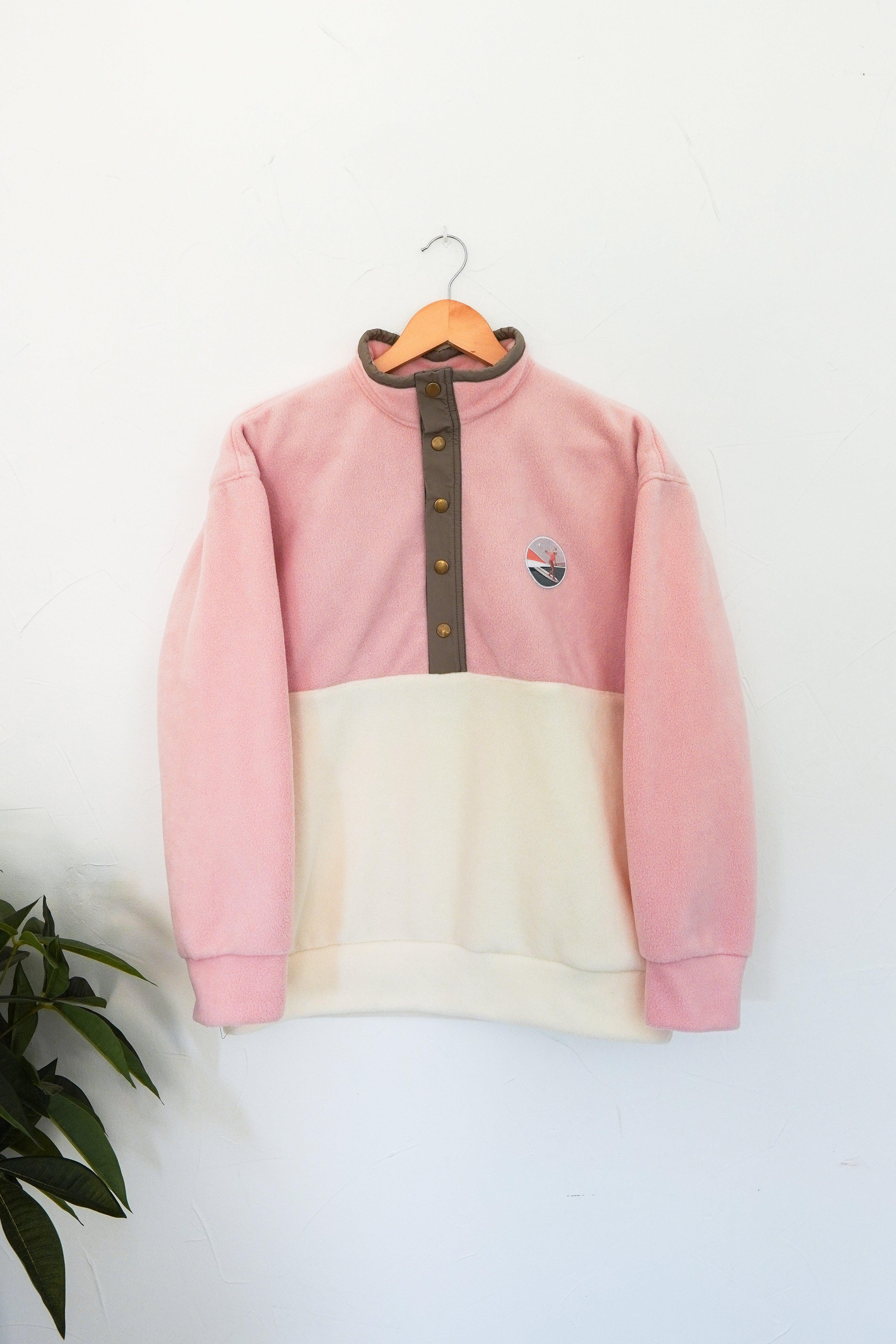 Veste polaire rose, écru et marron