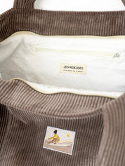 Sac cabas en velours côtelé taupe