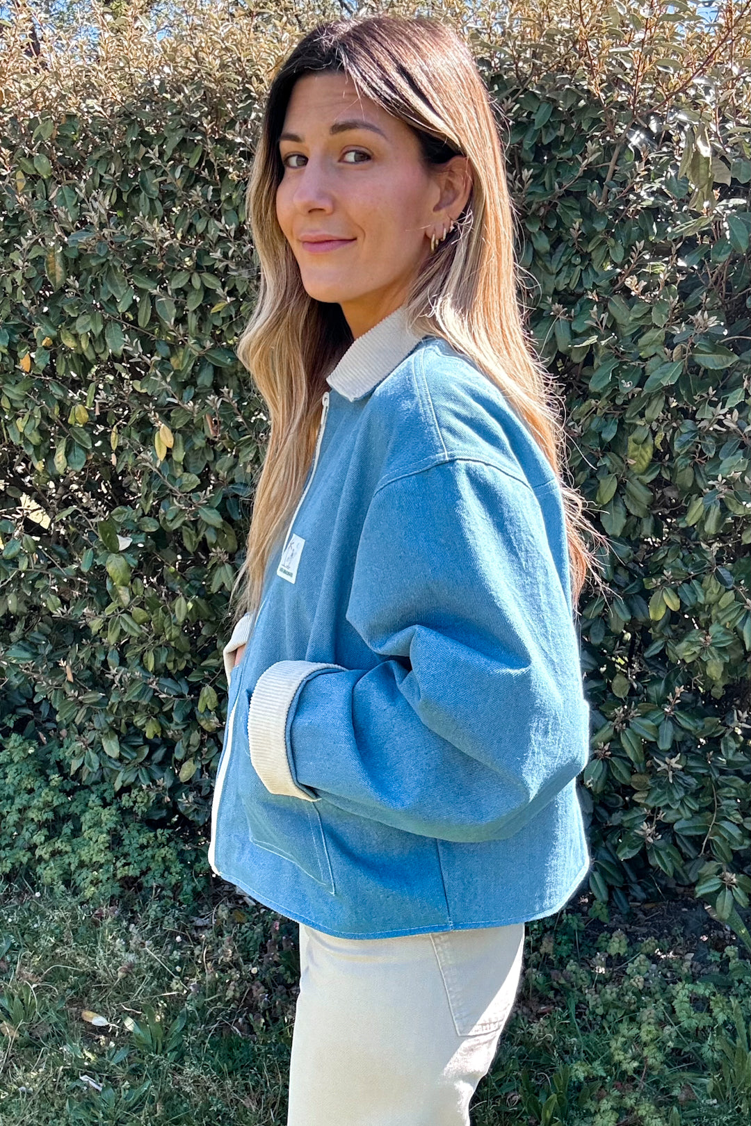 Veste 2 en 1 réversible Jean clair/velours beige