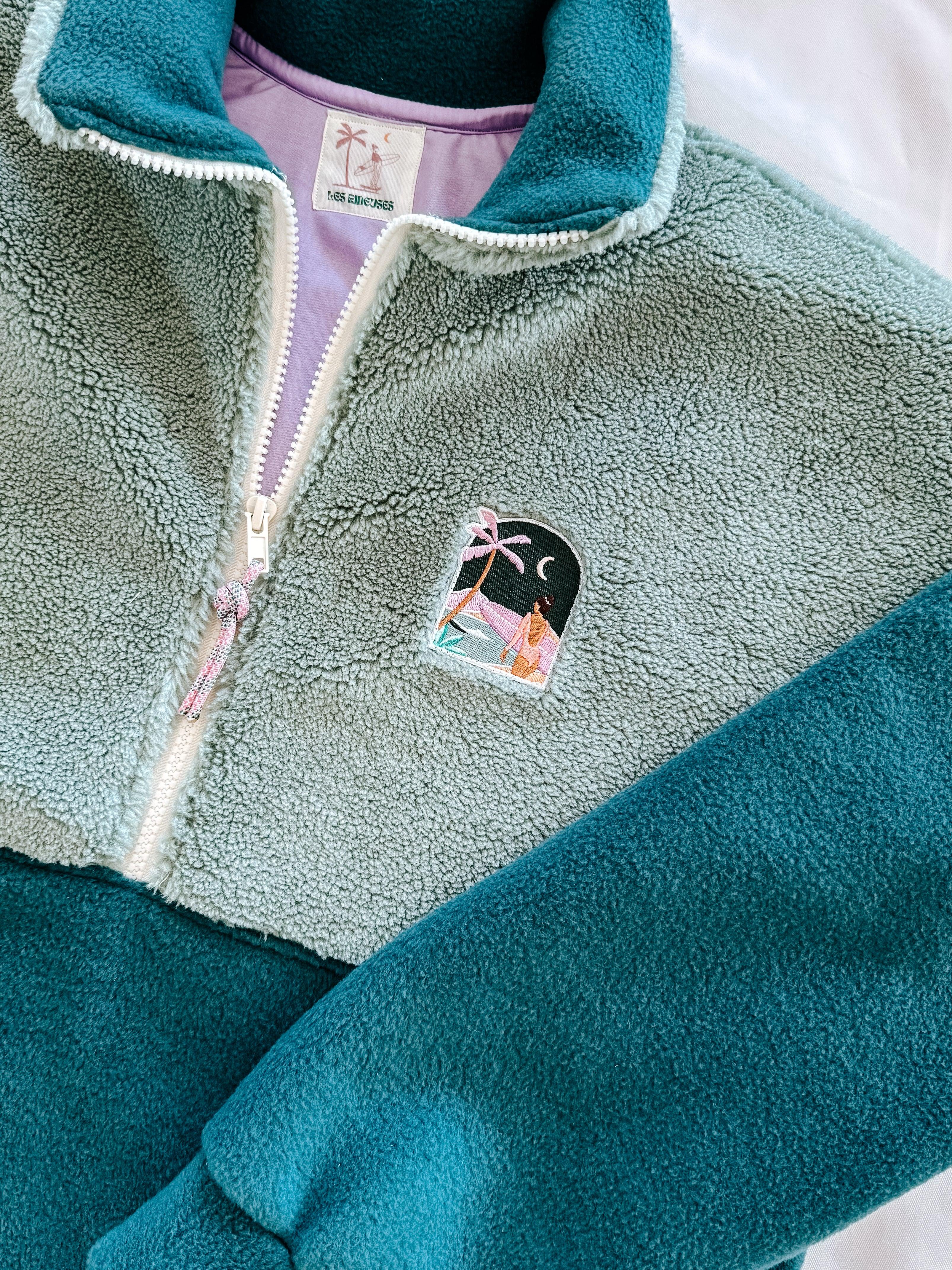 Veste polaire sherpa vert sauge, vert forêt et lila- Plus épaisse