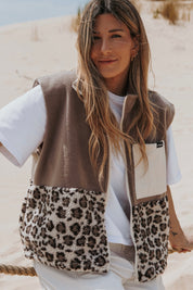 Veste polaire sherpa sans manche doublée Léo/capuccino