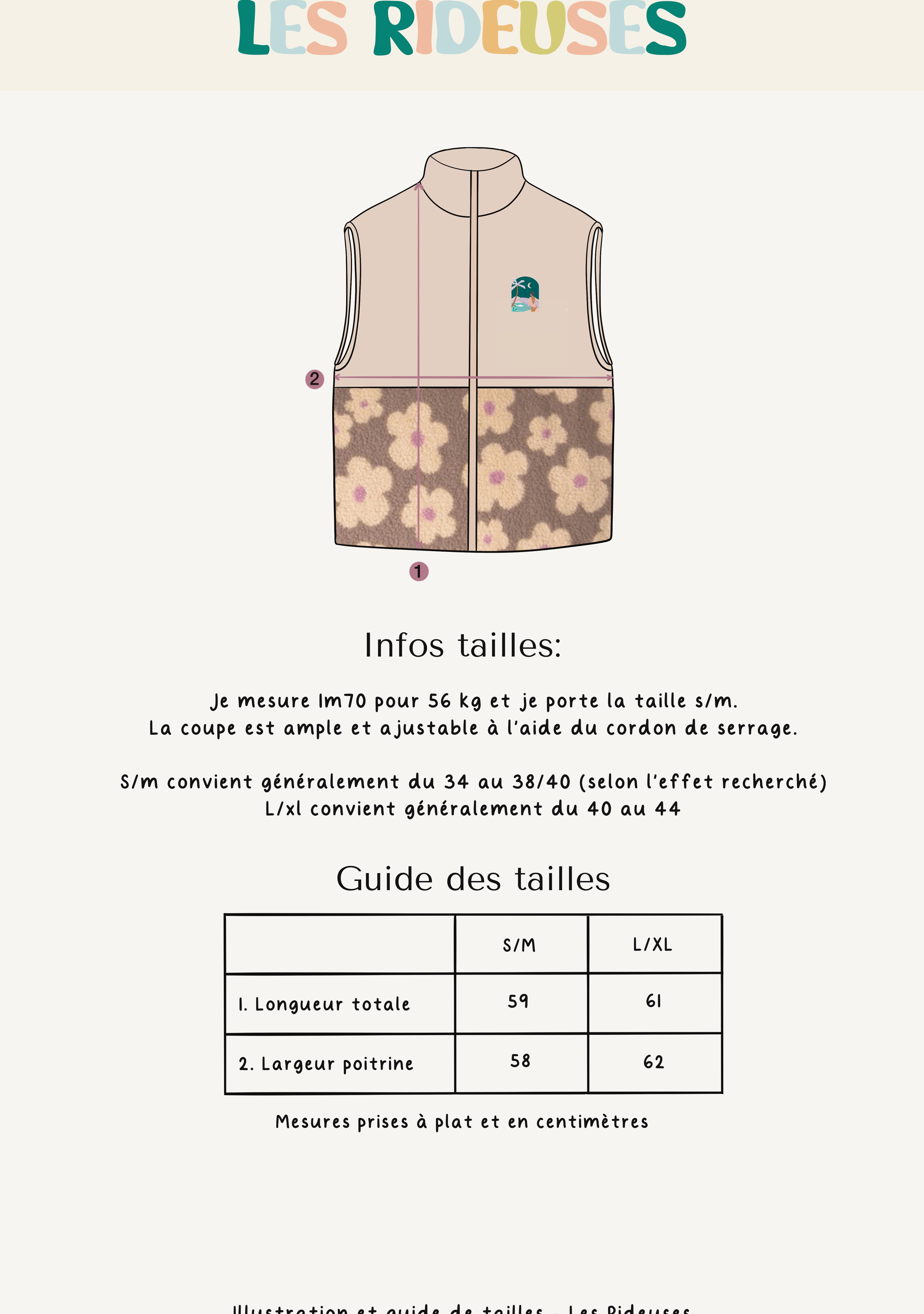 Veste polaire sherpa sans manche fleurs beige