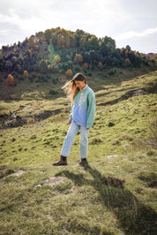 Veste polaire vert sauge et bleu nuage