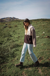 Veste polaire tricolore beige, cappucino et marron foncé