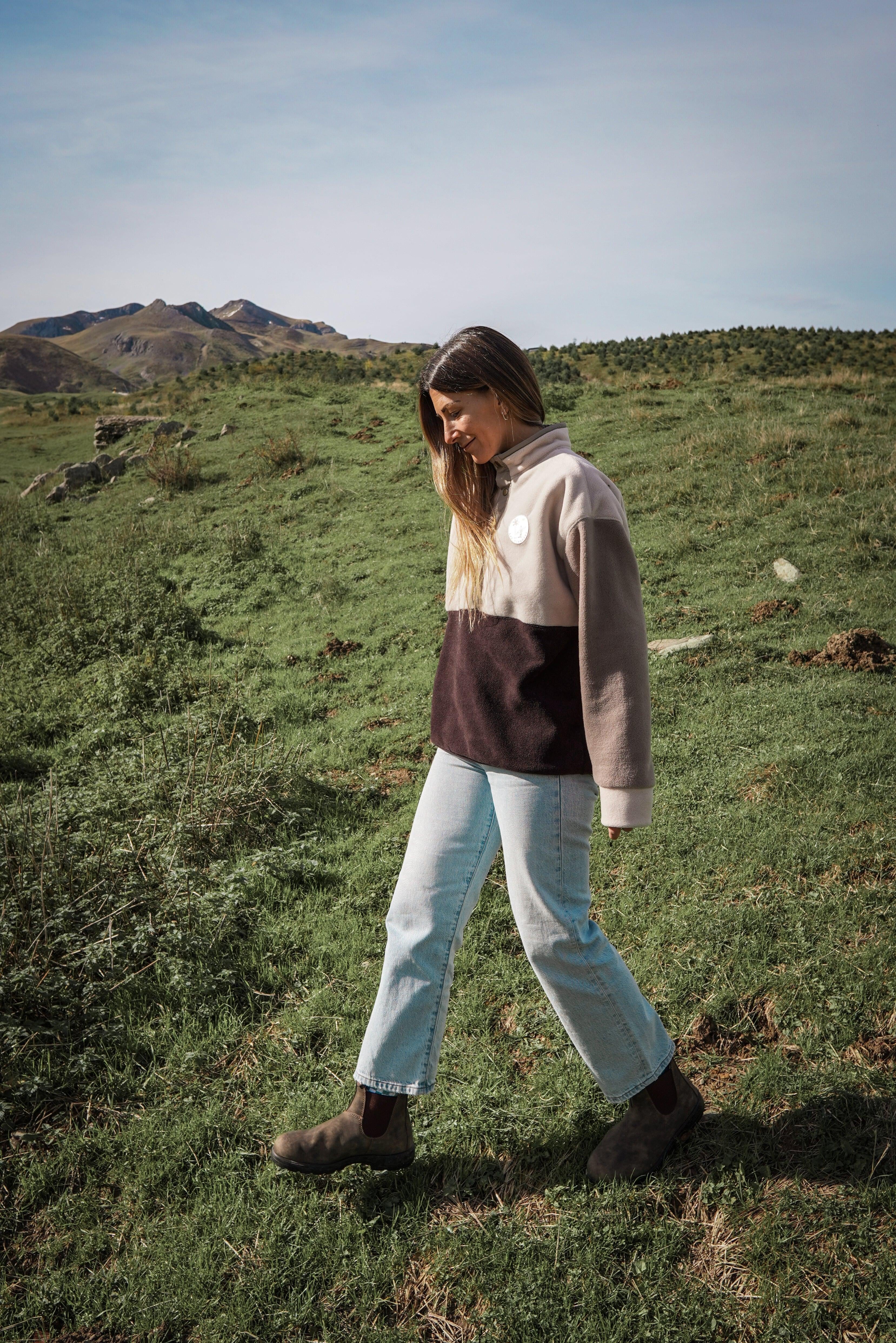 Veste polaire tricolore beige, cappucino et marron foncé