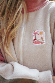 Pull polaire beige, rose et kaki