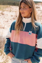 Pull polaire vert & rose