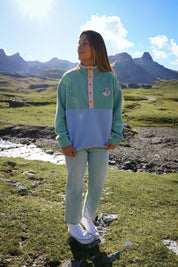 Veste polaire vert sauge et bleu nuage