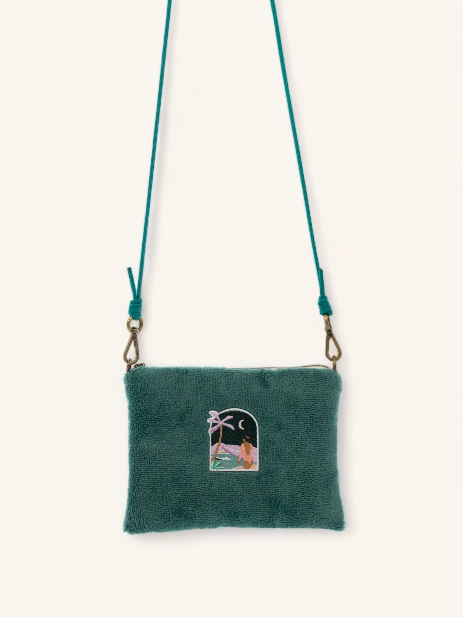 Pochette sacoche en éponge vert forêt avec corde amovible / sur commande