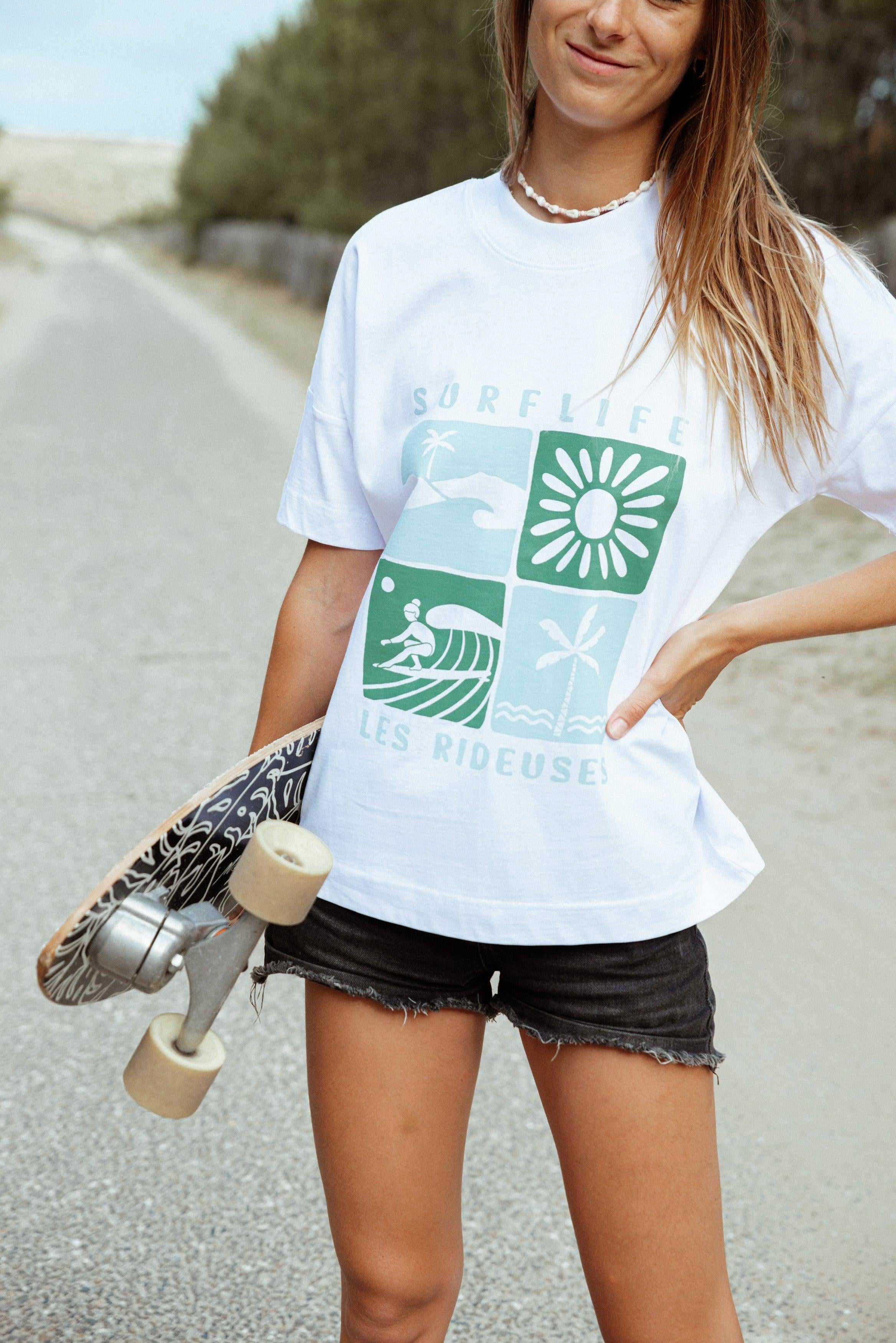 T-shirt oversize Surf life Blanc