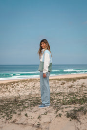 Pull polaire bleu & vert pastels