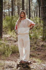 Pull polaire beige, rose et kaki
