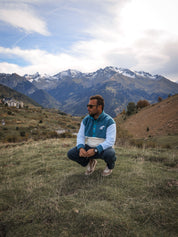 Veste polaire tricolore vert forêt, bleu ciel, écru