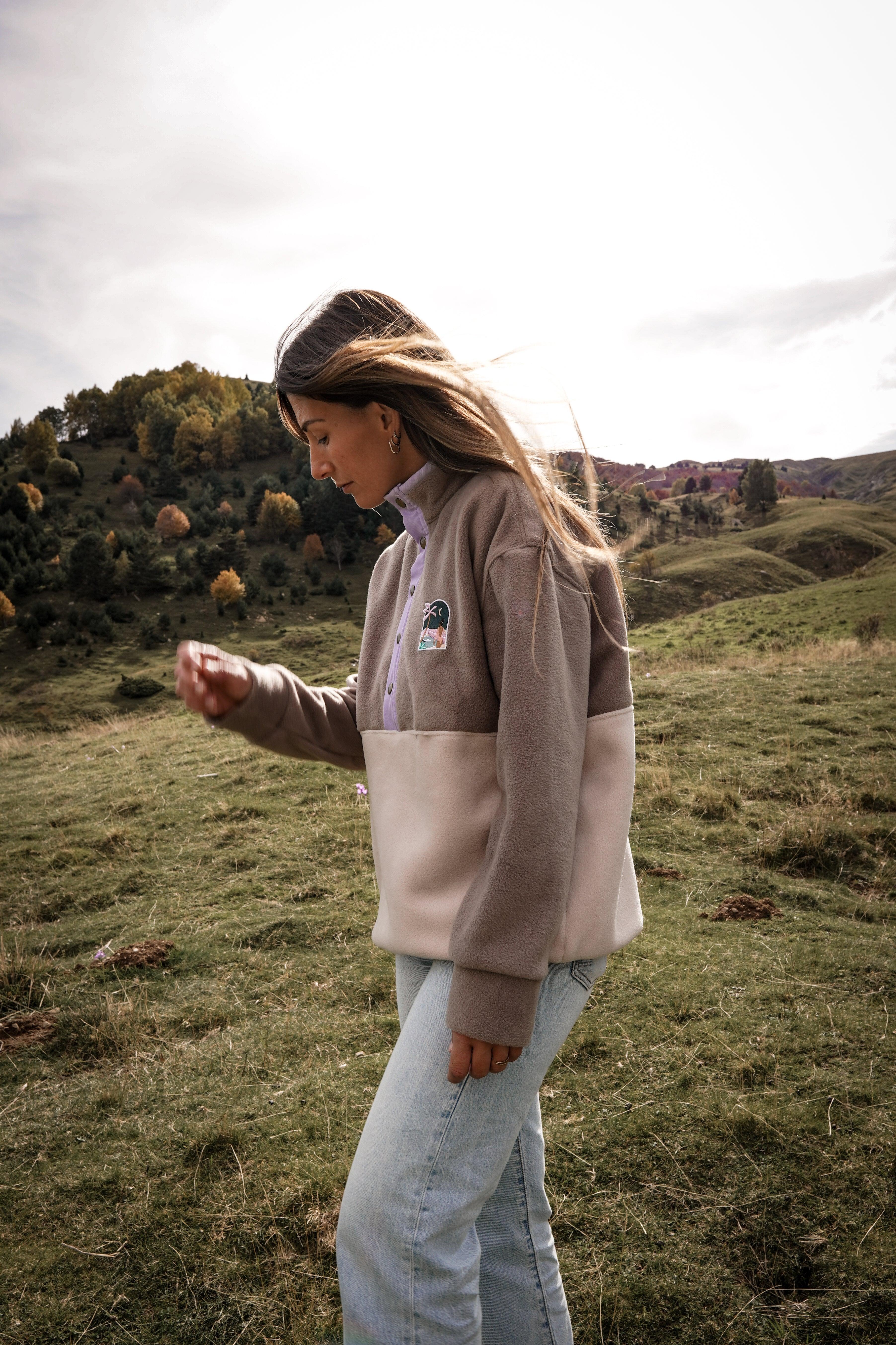 Veste polaire cappucino, beige et lila