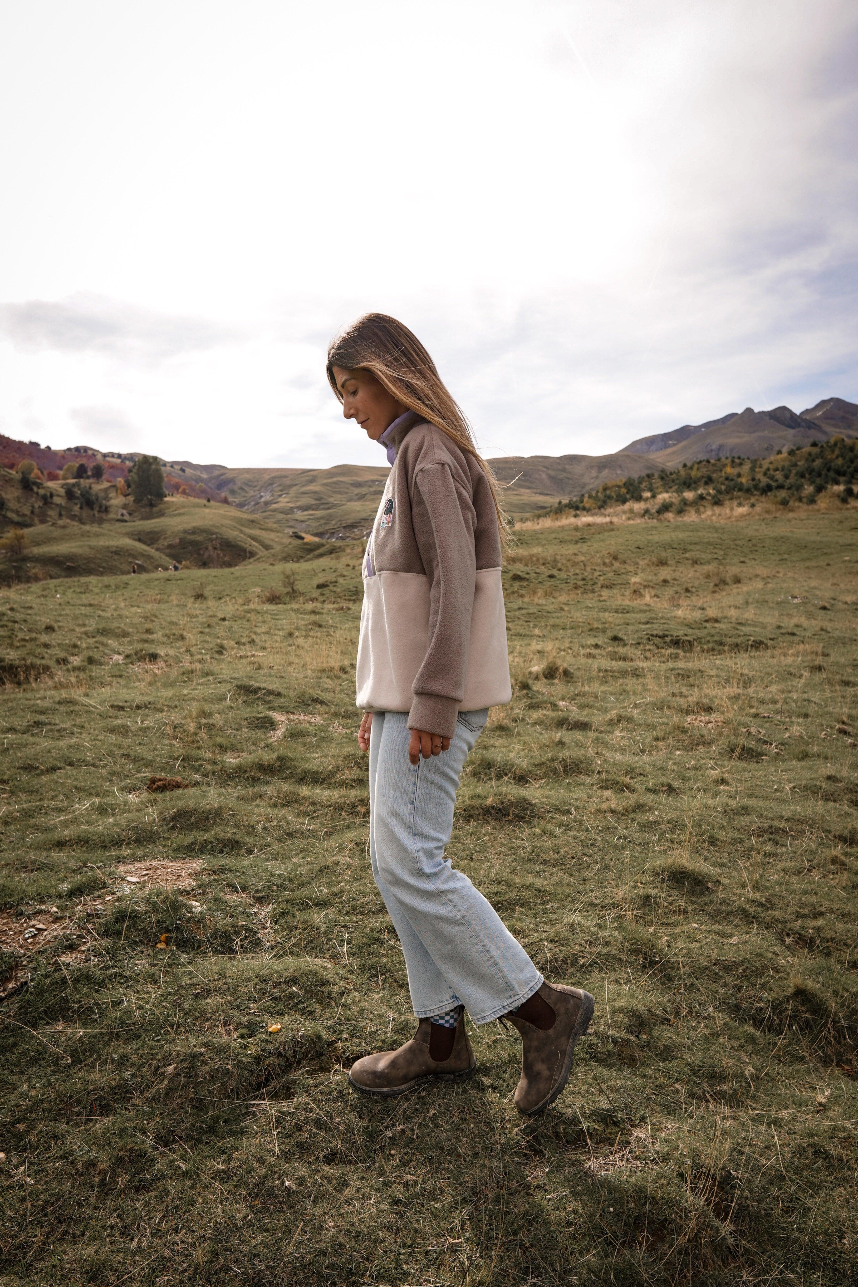 Veste polaire cappucino, beige et lila