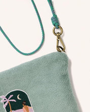 Pochette sacoche en éponge vert sauge avec corde amovible