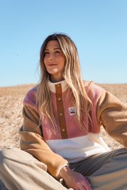 Veste polaire sherpa vieux rose/camel clair et écru