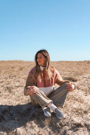 Veste polaire sherpa vieux rose/camel clair et écru