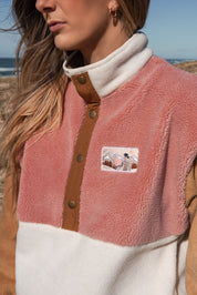 Veste polaire sherpa vieux rose/camel clair et écru