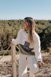 Veste polaire sherpa écru/olive et léo