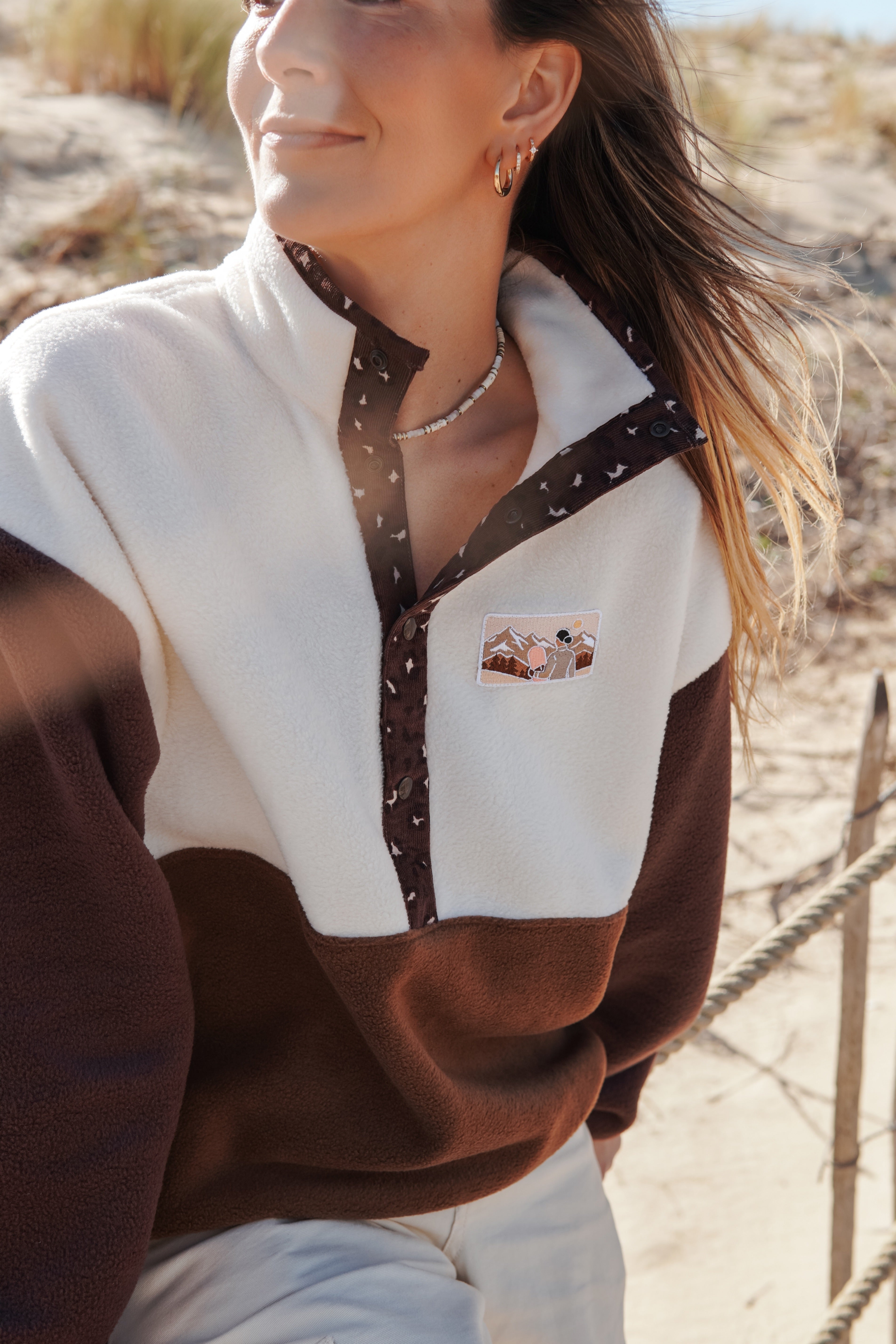 Pull polaire Café Léo velours - Écusson au choix