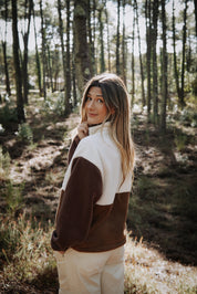 Pull polaire Café Léo velours - Écusson au choix