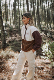 Pull polaire Café Léo velours - Écusson au choix