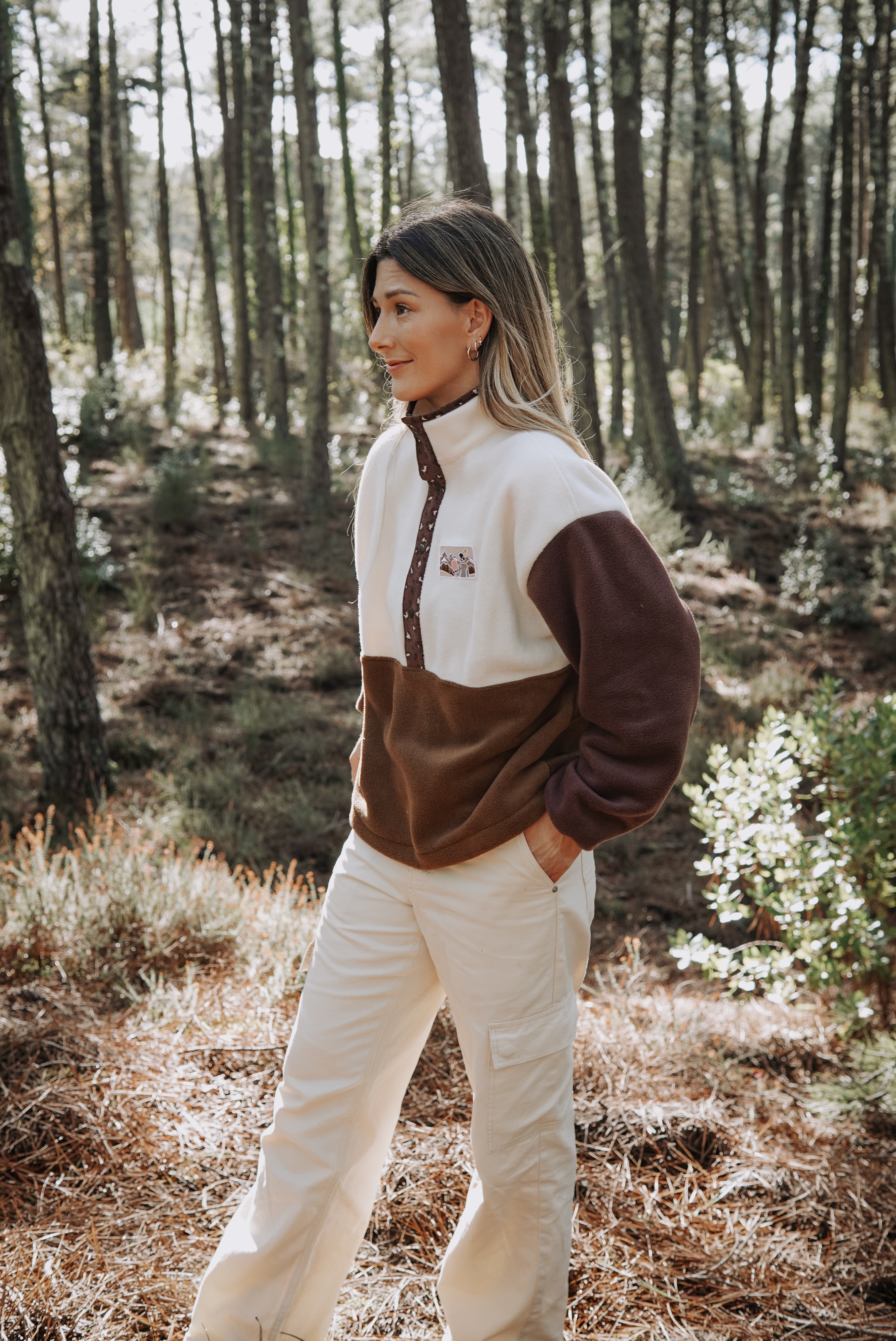 Pull polaire Café Léo velours - Écusson au choix