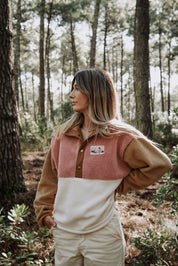 Veste polaire sherpa vieux rose/camel clair et écru