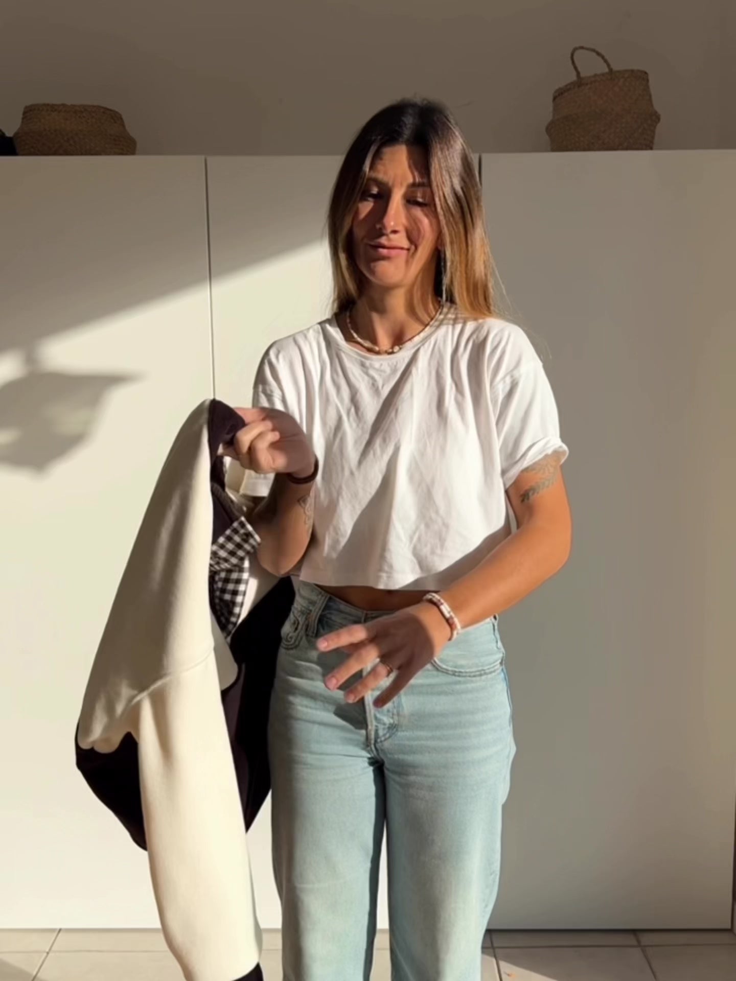 Veste polaire écru, marron foncé et laine vichy - Plus épaisse - Édition limitée