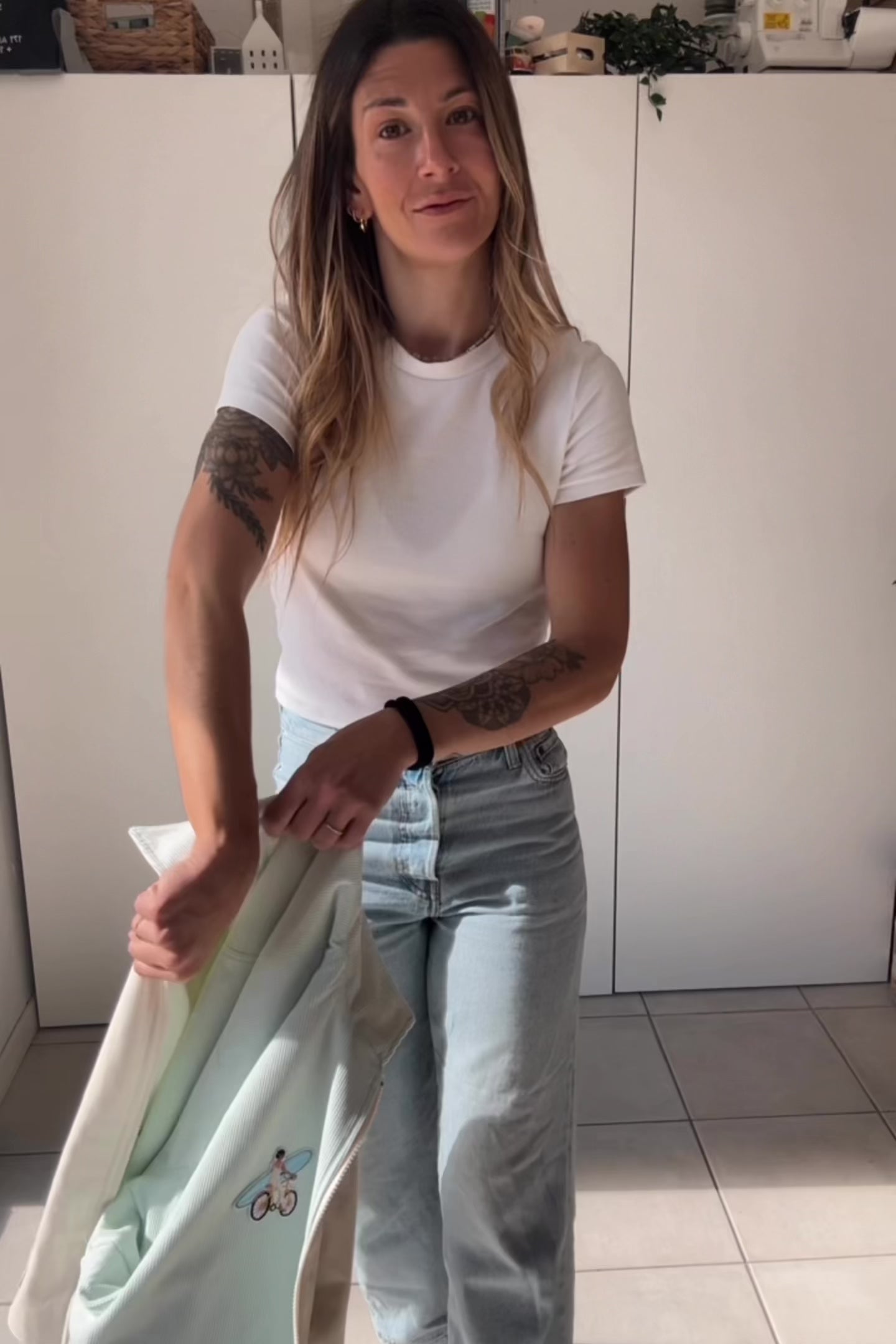 Veste 2 en 1 réversible Denim écru/velours vert d’eau