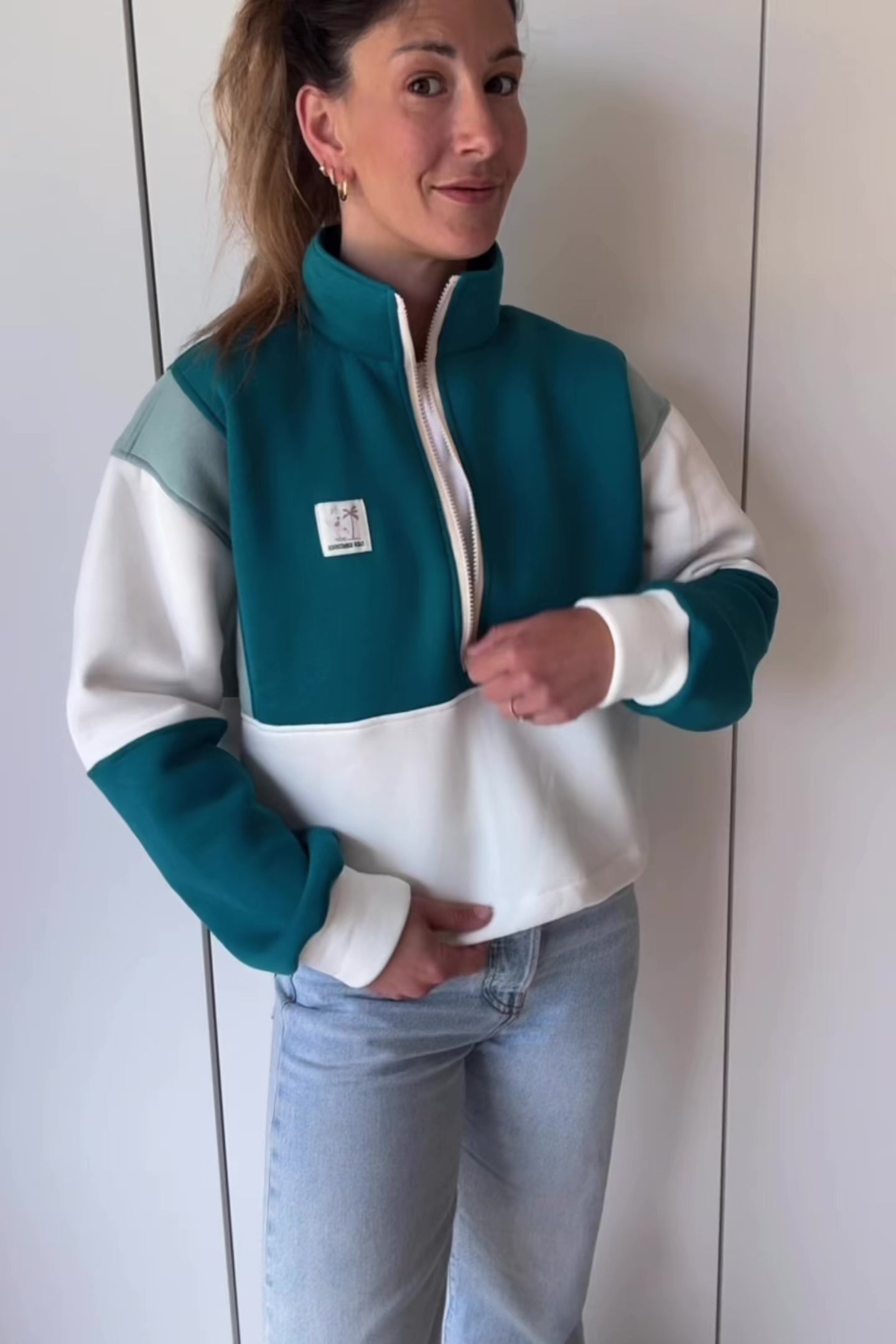 Précommande - Sweat-shirt court 90´s vert canard/sauge/écru - Délais: 2 à 3 semaines
