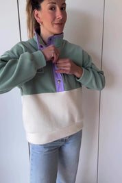 Précommande Veste polaire vert sauge/lila & écru, délai: 2 semaines