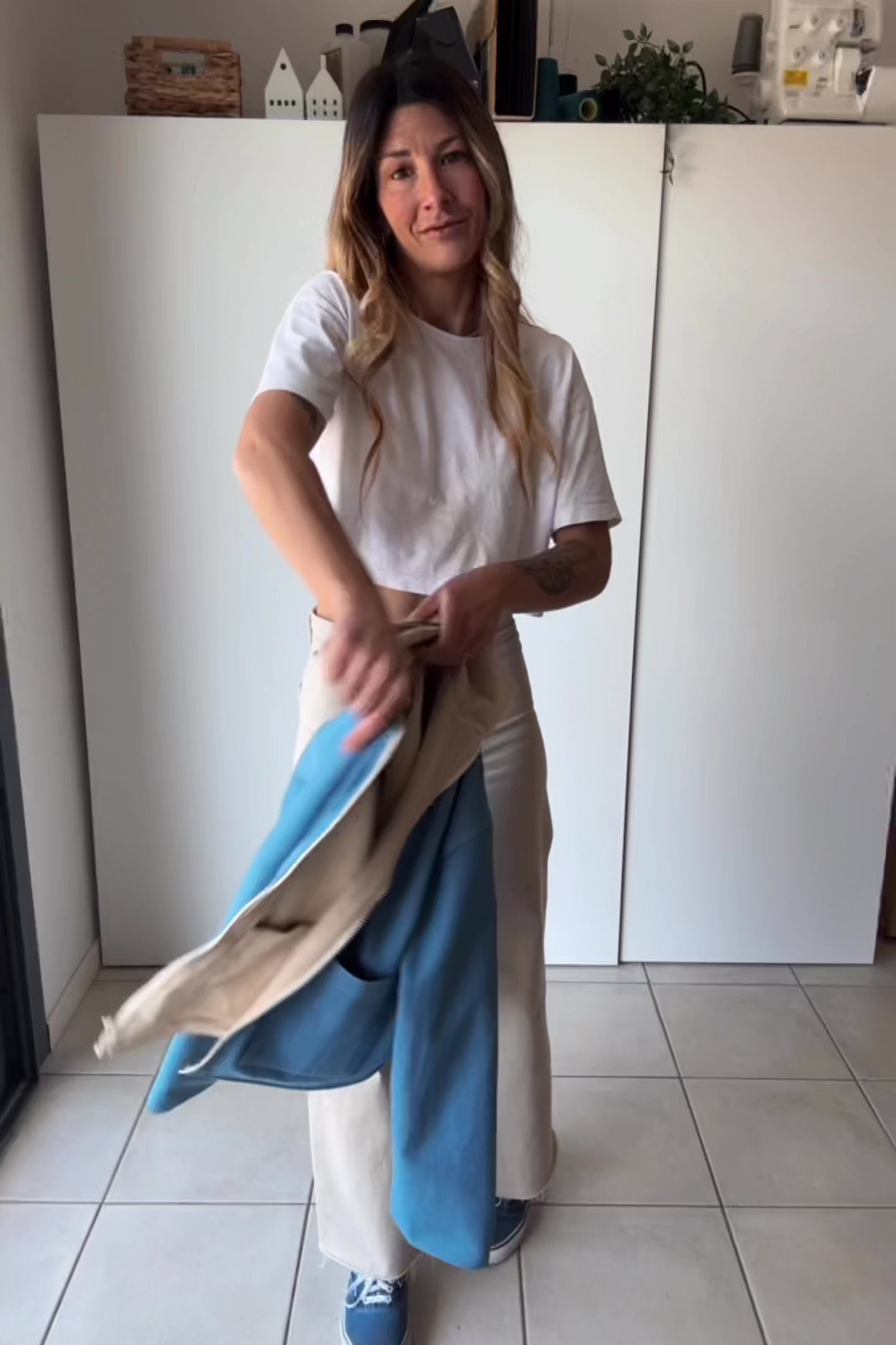 Veste 2 en 1 réversible Jean clair/velours beige