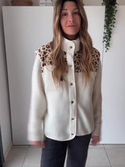 Polaire longue sans manche Léopard marron et écru