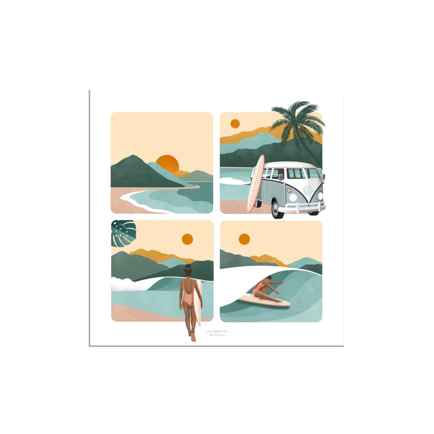 Affiche Carré surf session 29,7 x 29,7 cm remisée - Les Rideuses