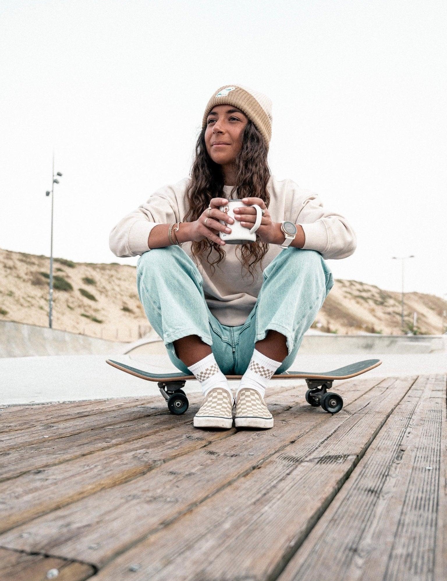 Bonnet Écru & marron clair en coton bio Empty barrel - Les Rideuses