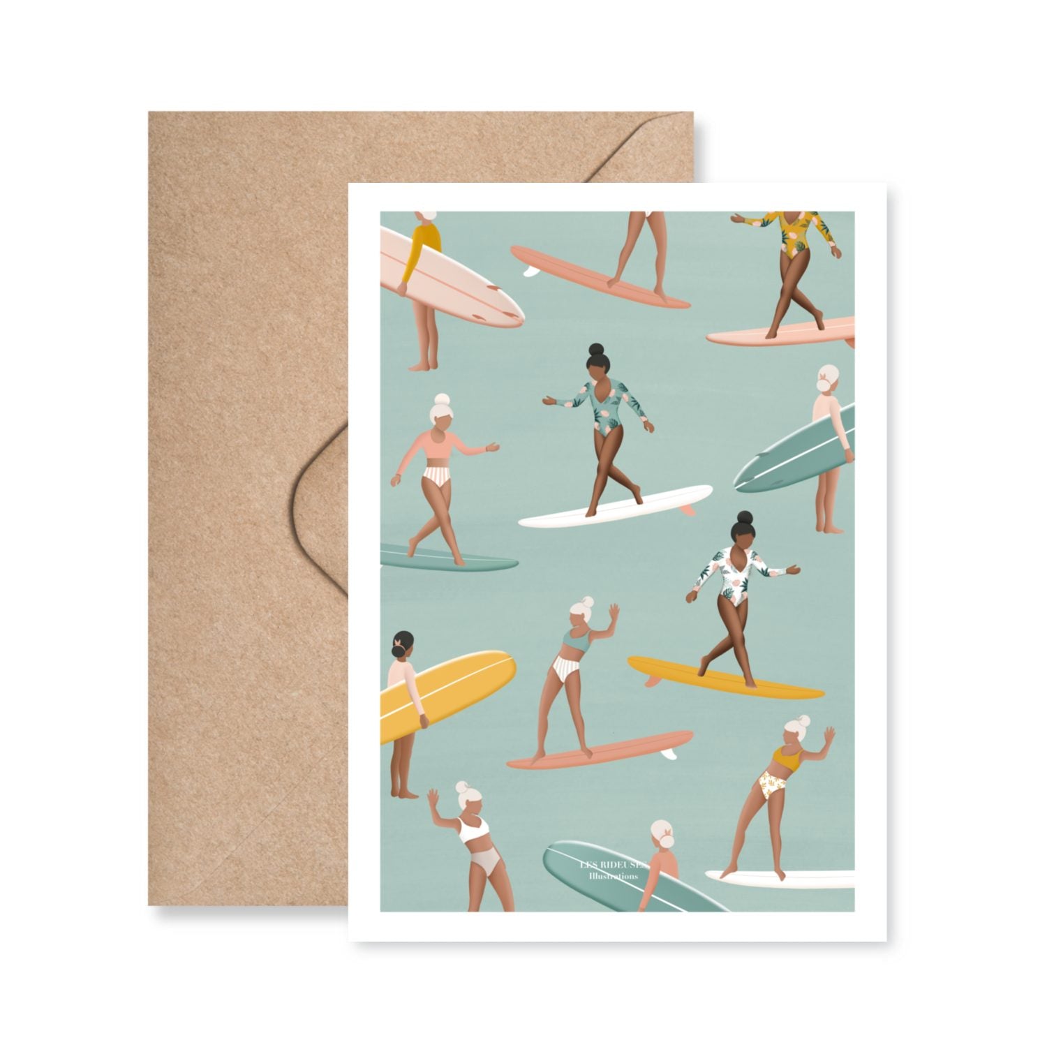 Carte postale Surf pattern vert - Les Rideuses