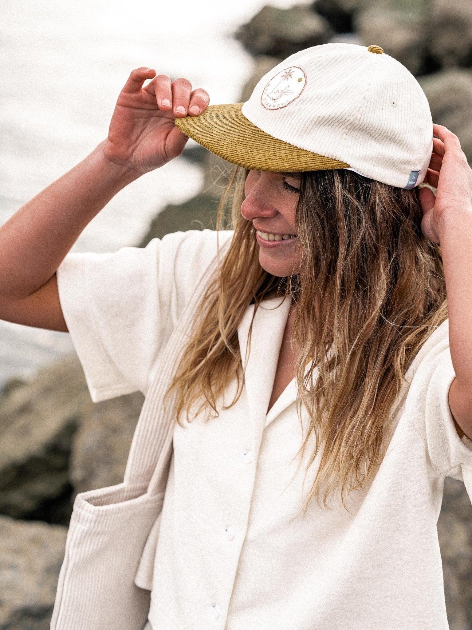 Casquette en velours bicolore vieux camel/écrue Let’s go surfing - Les Rideuses