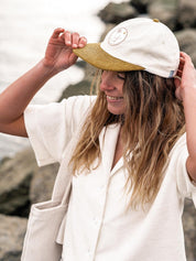 Casquette en velours bicolore vieux camel/écrue Let’s go surfing - Les Rideuses