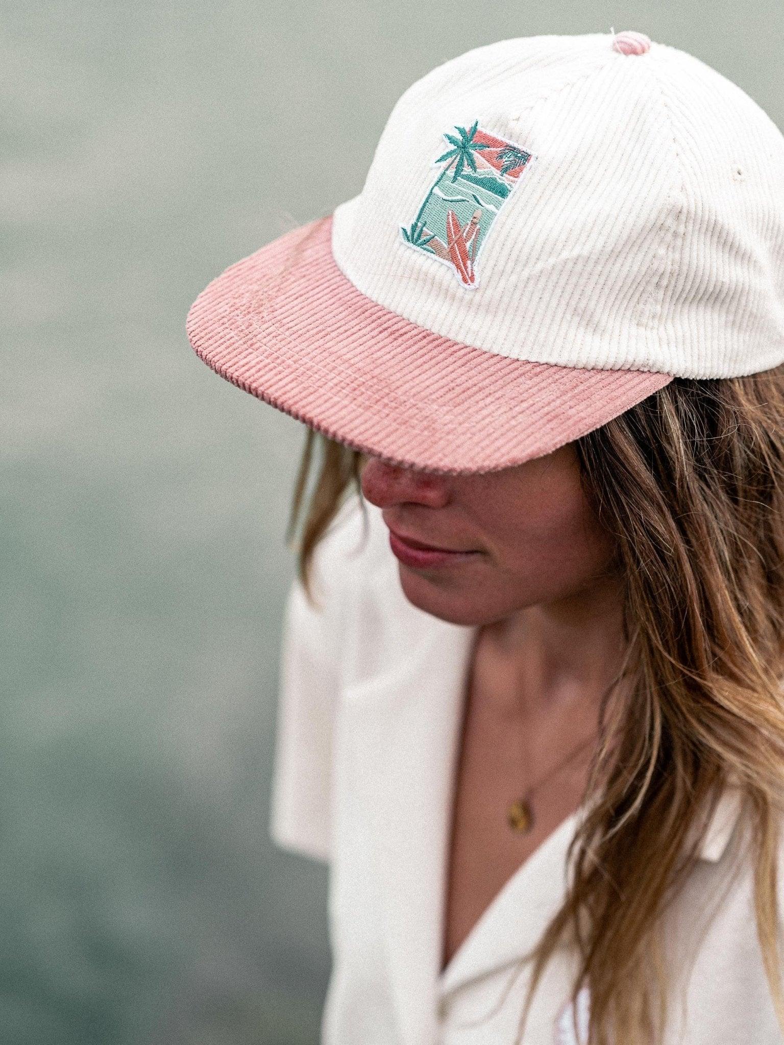 Casquette en velours bicolore vieux rose/écrue surfers’ heaven - Les Rideuses