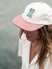 Casquette en velours bicolore vieux rose/écrue surfers’ heaven - Les Rideuses