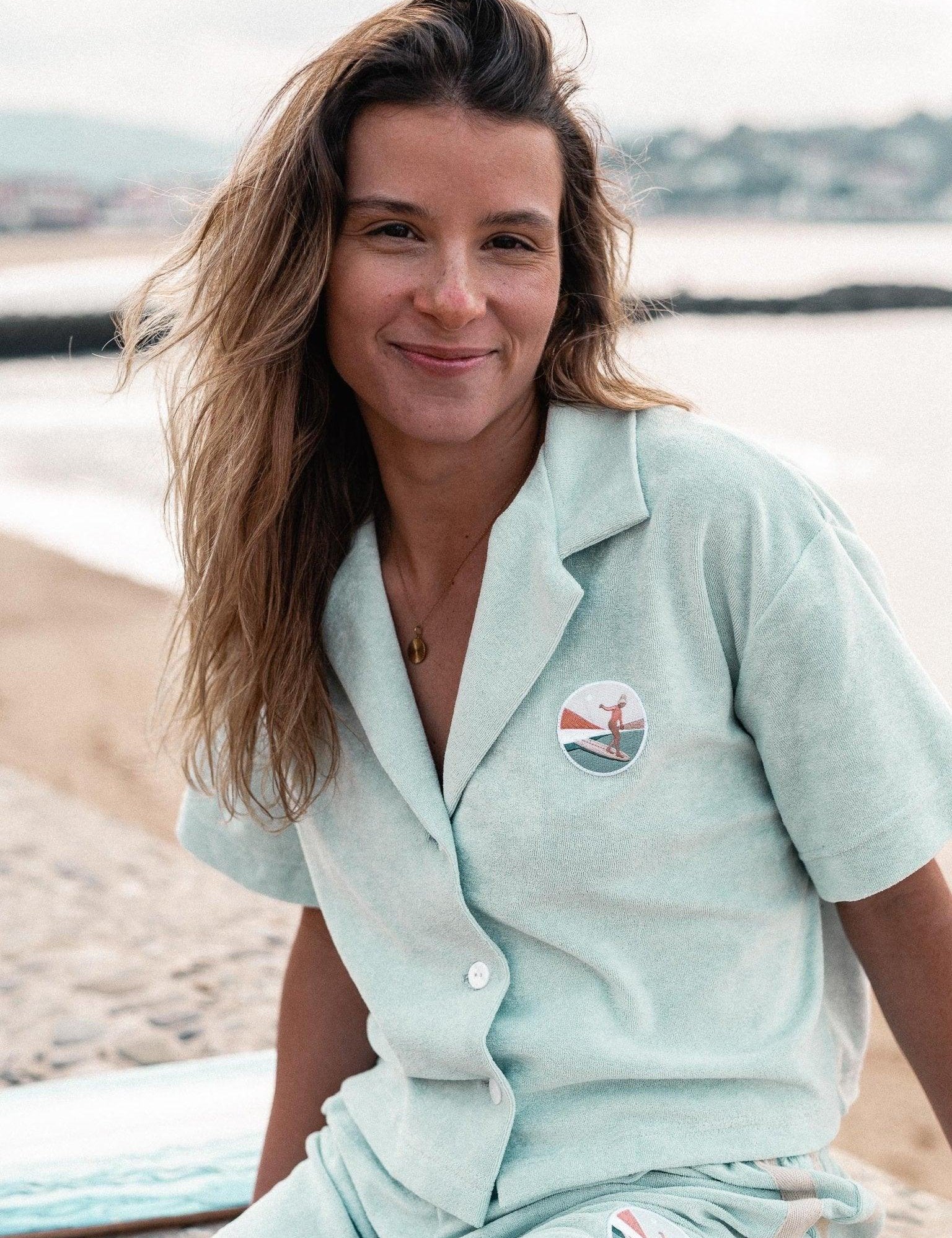 Chemise crop top en éponge aqua - Les Rideuses