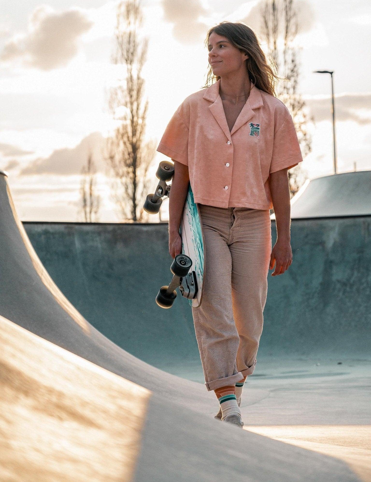 Chemise crop top en éponge Rose pastel - Les Rideuses